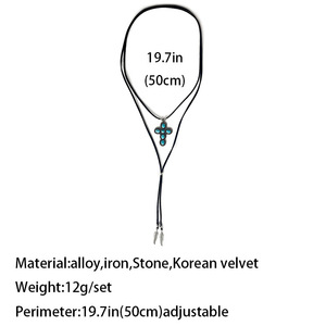 Винтажное богемное многослойное длинное ожерелье в Западном богемном стиле бирюзовый крест дизайн с кожаной веревкой и сплавом на годовщину - Product Image 5
