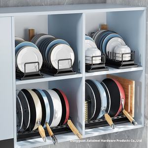 Estante para platos de Metal pequeño para <span class=keywords><strong>Amazon</strong></span>, estante de pie de doble nivel ajustable, estante para ollas, almacenamiento integrado, escurridor doméstico, cajón - Product Image 4