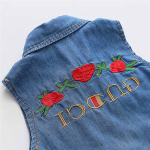 Conjuntos de Ropa para Niñas con Diseño de Bordado de Dibujos Animados Coreanos OEM, Chalecos y Pantalones Cortos de Mezclilla - Product Image 2