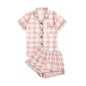 Ensemble de pyjama deux pièces pour femme, short boutonné et haut décontracté, 100% coton, respirant, confortable et idéal pour la nuit - Product Image 1