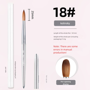 Pinceau à ongles en acrylique Kolinsky à tête ronde, manche en métal argenté, logo personnalisé, pinceau pour poudre acrylique, pinceau pour nail art, pour les fournitures de salon - Product Image 6