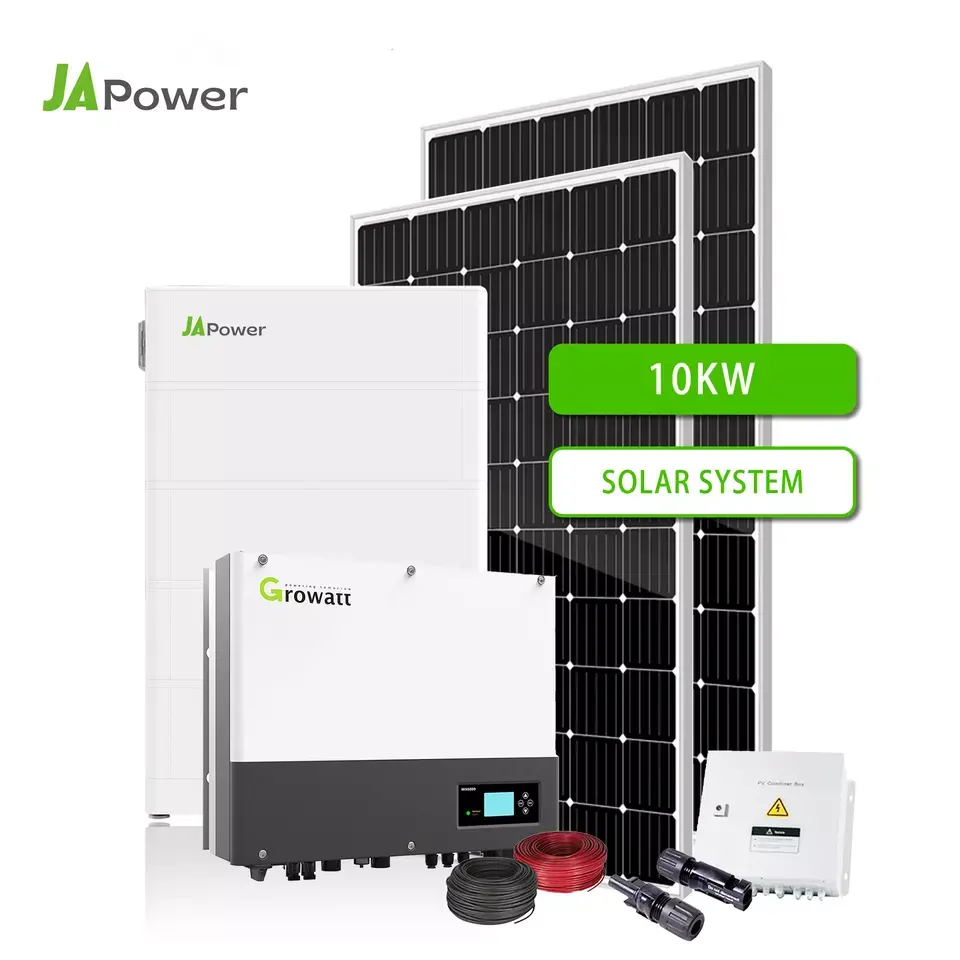 JApower iyi maliyet tam kiti güneş ızgara hibrid 5kw 10kw 30kw 3 fazlı 380v 400v güneş paneli sistemi ev depolama pil ile