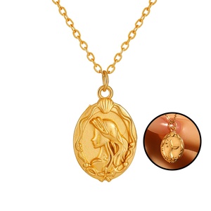 Avrupa-Amerikan Vintage Düzensiz Yuvarlak Madalyon Kabartmalı Paslanmaz Çelik Kolye 18 Ayar Altın Hafif Lüks Katmanlı Köprücük Kemiği Zinciri - Product Image 6