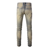 Vente en gros Hiver Serpent Broderie Hommes Denim Pantalon Vintage Bleu Lavé Écologique Hip Hop High Street Endommagé Patch Distressed