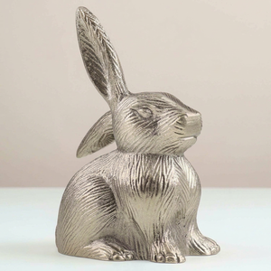 Figura de conejo de metal hecha a mano de 13 x 10 x 20 cm, escultura animal contemporánea, decoración de mesa para Pascua, sala de estar - Product Image 1