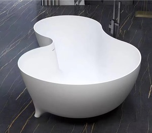 Baignoire intérieure pour salle de bain, couleur <span class=keywords><strong>blanche</strong></span>, pierre artificielle, baignoires de spa, hôtel, forme de <span class=keywords><strong>gourde</strong></span>, intégrée, pour deux personnes - Product Image 4