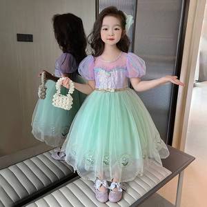 Robe de princesse en tulle et maille pour fille, manches courtes, collection été 2026, pour tout-petits, maternelle, fête d'anniversaire, spectacle sur scène - Product Image 1