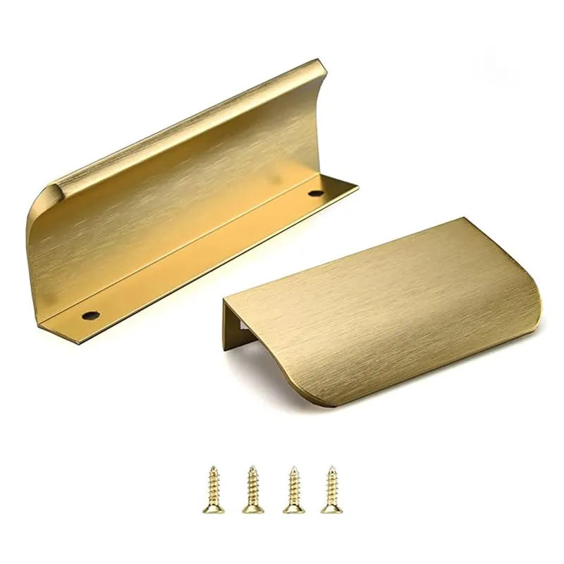 Cabinets Kitchen Edge Finger Tab Pull Aluminum Flat Hidden Bar Pulls Easy to Install Brushed Brass Drawer handle Pulls