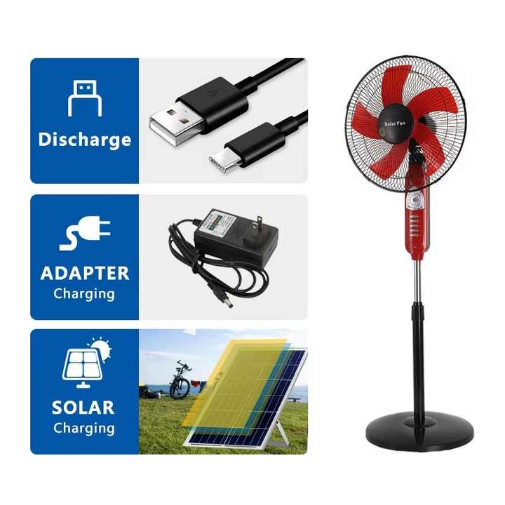 16 Inch Solar Standing Pedestal Fan with 9V 20W Solar Panel 18000mAh