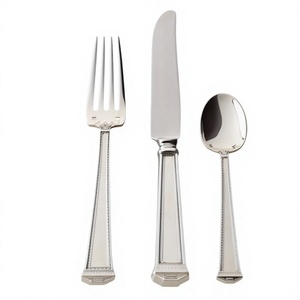 Ensemble de couverts classiques en métal, cuillère, fourchette, couteau, 3 pièces, designs personnalisables, compatibles lave-vaisselle, qualité alimentaire, pour restaurants - Product Image 1