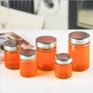 定制徽标形状212ml 180ml透明圆形短玻璃罐容器，带金属铜色，用于酱料食品 - Product Image 4