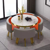 Ensemble de salle à manger de luxe très vendu, 1 table et 4 chaises, plateau rond en MDF, bois et métal, pour salon, restaurant, bar, bureau