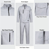 Conjunto de Uniforme de Trabajo Antiestático de Manga Larga al por Mayor, Chaqueta y Pantalones de Trabajo de Algodón con Bolsillos con Cremallera Resistentes para Fábrica y Taller