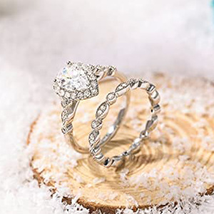 Set di Anelli Vintage a Due Pezzi con Taglio Marquise a Goccia per Donne, Gioielli Classici da Matrimonio alla Moda - Product Image 4