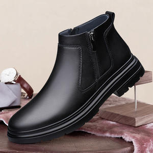 Bottes en cuir véritable noires simples et polyvalentes pour hommes, confortables et pratiques, avec fermeture éclair latérale, style décontracté Zhongbang, nouvelle collection automne-hiver - Product Image 2