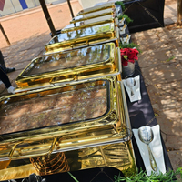Chauffe-plats en acier inoxydable 9L or rectangulaire pour buffet, équipement de restauration pour fête de mariage d'hôtel