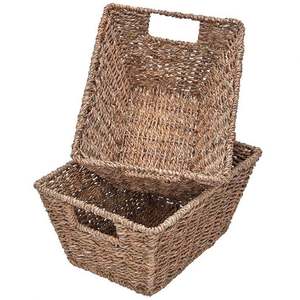 金属製洗濯カートホイール付きモーゼスバスケットかぎ針編みロープ装飾用再利用可能ギフト用小型籐海草 - Product Image 5