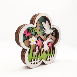 Decoración de mesa de Pascua de madera hecha a mano, luces de hadas LED, conejito de primavera, flor de mariposa, artesanías de madera, cajas de madera, carteles de pared - Product Image 3