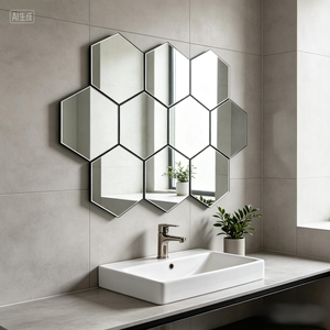 Miroir mural hexagonal auto-adhésif en PS, imperméable, à peler et coller, vente en gros - Product Image 3