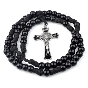 <span class=keywords><strong>Collana</strong></span> Cattolica con Perle Acriliche Nere da 12mm, <span class=keywords><strong>Rosario</strong></span> Robusto in Paracord per Uomo - Product Image 6