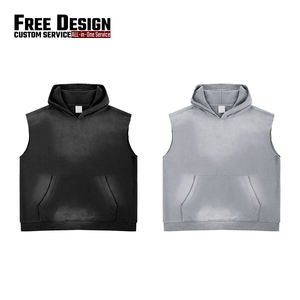 Sudadera con capucha vintage para hombre, sin mangas, talla XXL, 400g, 100% algodón, con bajo sin rematar y teñido efecto jet, estilo urbano, para otoño - Product Image 3