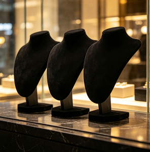Busto de maniquí de terciopelo negro para exhibición de collares, soporte de modelo de cuello para joyería, para escaparates y mostradores, accesorios de exhibición, hecho en China - Product Image 6