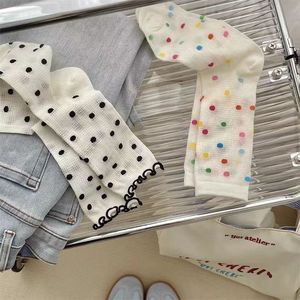 Women <b>Breathable</b> Mid-Calf <b>Socks</b> Colored Dots And Black White Dots Cotton Summer Thin <b>Socks</b> For Youth - Product Image 1