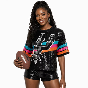 New San Antonio <strong>Black</strong> <strong>Sequin</strong> Chiffon Blouse for Ladies Summer Streetwear Eco-Friendly Breathable Loose Fit Basketball Fan Cheer - Product Image 1
