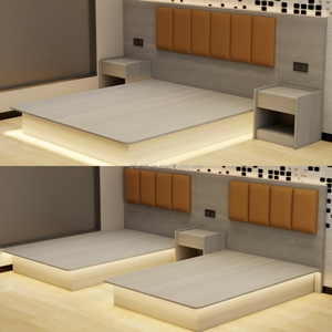 Ensembles de meubles modernes pour chambre d'hôtel : Lit double en bois personnalisé à faible coût avec tête de lit, bureau et tables de chevet pour chambre d'hôtel - Product Image 5