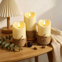 Bougie électronique LED réaliste, fausse bougie, corde de jute nouée à la main, style vintage américain, télécommande, rechargeable, en forme de balle