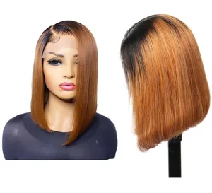 Uniky Wig Rambut Manusia Renda Depan Pendek Wig Bob Ombre Remy Lurus 1b/30 99j Abu-abu Biru Pink 13X4 Wig Renda Depan