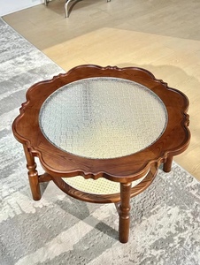 Mesa de centro redonda moderna de vidrio al por mayor con diseño floral, mesa de centro de madera maciza, diseño clásico, muebles para sala de estar - Product Image 2