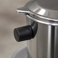 Filtre à café vietnamien pour la maison en acier inoxydable poli miroir, avec compartiment cylindrique, poignée latérale incurvée, base perforée et couvercle plat