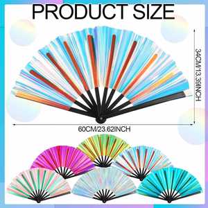 Éventail pliant à main de haute qualité en PVC, grand format, effet bambou, holographique, irisé, réfléchissant, pour fête rave, peint à la main - Product Image 4