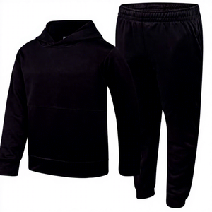 Ensemble de survêtement unisexe noir à capuche, manches longues, couleur unie, sweat-shirt et pantalon en coton, vêtements décontractés d'automne, taille adulte - Product Image 1