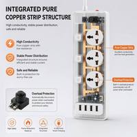 Multiprise universelle multi-types à 3 prises en ABS pour usage hospitalier avec protection contre les surcharges et ports USB