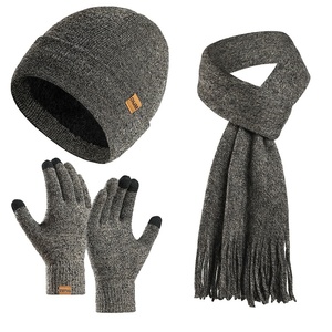 Pour Amazon nouvel ensemble Style européen américain hiver polaire tricoté chapeau écharpe gants unisexe chaud trois pièces bonnet ensemble - Product Image 2