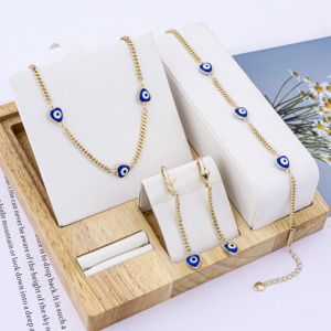 Conjuntos de Joyería Chapada en Oro de 14k con Goteo de Aceite, Collar, Pendientes y Pulseras con Piedra de Circonita y Mal de Ojo para Mujer, Moda Económica de Yiwu - Product Image 1