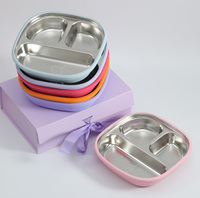 Bol à Offre Spéciale Bavoirs en silicone Assiette à ventouse pour bébé en acier inoxydable Ensemble d'alimentation pour bébé Assiette divisée