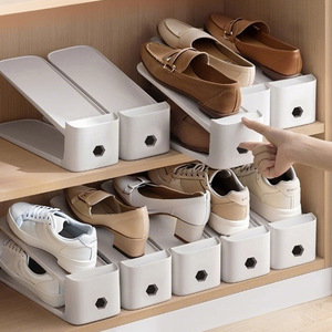Foldable Design <b>Space</b>-<b>saving</b> Adjustable Double-Layer PP Material <b>Shoe</b> Rack Cabinet for <b>Shoes</b> and Slippers - Product Image 3