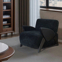 Fauteuil d'appoint en tissu personnalisable de style moderne, avec accoudoirs uniques en bois massif noir, design rétro de style médiéval pour salon