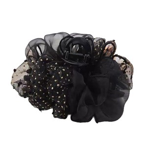 Korean-style ethereal cloud polka dot hair <b>clip</b> with color blocking <b>bow</b> and mesh, a shark <b>clip</b> for women, exuding elegance. - Product Image 4