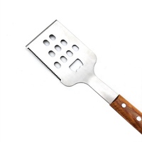 Spatules en métal pour la cuisson au barbecue camping, spatule à griller en acier inoxydable spatule à fente avec long manche en bois