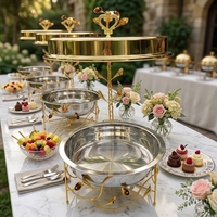 Chauffe-plat de buffet en acier inoxydable avec couvercle pivotant doré, motif Lys Calla, pour mariage