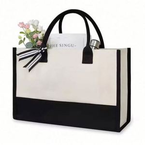 26 Letters Personalized <b>Initial</b> Canvas Beach <b>Bag</b> Reusable Classic Black and White Blank Canvas Tote Gift <b>Bag</b> With Custom Logo - Product Image 6
