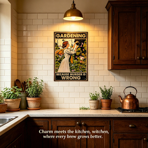 Targa in metallo vintage 'Gardening Because Murder Is Wrong', Placca da parete con citazione divertente 'Lady Flower Garden', Decorazione per giardino e casa - Product Image 4