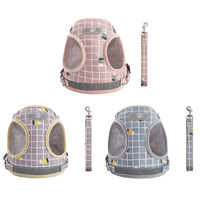 Harnais réfléchissant à carreaux en polyester pour chat et chien, style gilet, avec laisse respirante pour promener les chiens