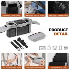 Organisateur de poussette avec porte-gobelet, dragonne détachable, capacité moyenne, en polyester résistant à l'eau, fermeture éclair, sac de poussette pour <span class=keywords><strong>maman</strong></span> - Product Image 3