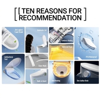 Siège de toilette intelligent de luxe moderne avec bidet intégré, 5 fonctions, télécommande dorée, chauffage de l'eau, en plastique, à poser au sol