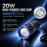 Lampe torche laser zoomable 20W 1000LM avec fonction Power Bank, rechargeable Type-C, 3 piles 18650, en alliage d'aluminium, 5 modes SOS